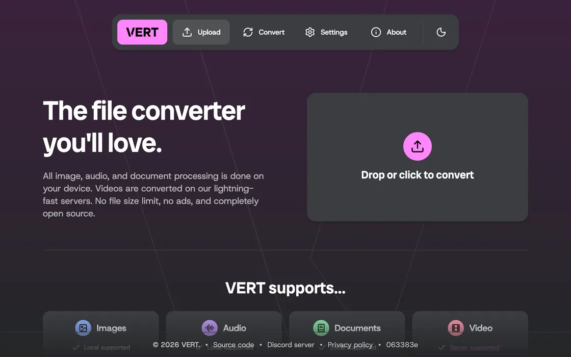 VERT's converter page